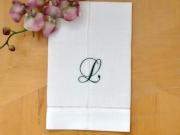 Monogrammed White Linen Hand Towel w/ Single Initial Font F