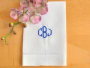 Monogrammed White Linen Hand Towel w/3 Initials Font D
