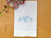 Monogrammed White Linen Hand Towel w/3 Initials Font J