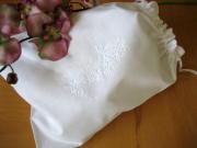 White Cotton Shoe Bag with White Embroidery