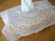 Ecru Cotton Tissue Box Cover with a Battenburg Lace Overlay