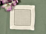 1 Dozen Ecru Hemstitched Linen Cocktail Napkins