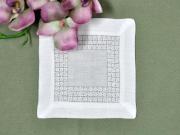1 Dozen White Linen Cocktail Napkins with Circle Band Border