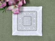 1 Dozen White Hemstitched Linen Cocktail Napkins With Dots