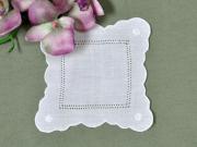 1 Dozen White Linen Cocktail Napkins with Scalloped Edges