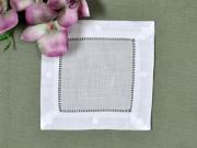 1 Dozen White Linen Cocktail Napkins With a Daisy Border