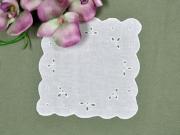 1 Dozen White Linen Cocktail Napkins with Eyelet Woven Design