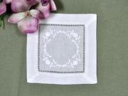 1 Dozen White Linen Cocktail Napkins with Chain of Daisies
