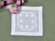 1 Dozen White Linen Cocktail Napkins with Fleur De Lis