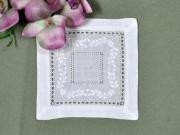1 Dozen White Linen Cocktail Napkins with Vines