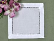 1 Dozen Large White Hemstitched Linen Cocktail Napkins