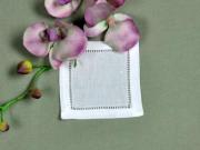1 Dozen Small White Hemstitched Linen Cocktail Napkins