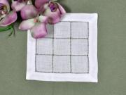 1 Dozen White Grid Hemstitched Linen Cocktail Napkins