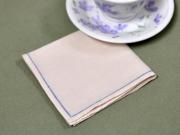 1 Dozen Ecru Tea Napkins with A Simple Blue Border