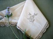 1 Dozen Ecru Dinner Napkins with Embroidered Rose