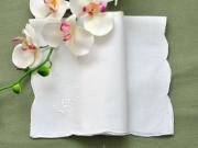 1 Dozen White Linen Dinner Napkins with a Simple Rose Design