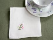 1 Dozen White Tea Napkins with Pink Embroidered Flowers