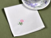 1 Dozen White Tea Napkins with a Pink Embroidered Flower