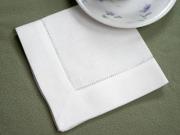 1 Dozen White Hemstitched Linen Tea Napkins - 12 inch