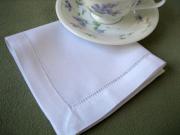 1 Dozen White Hemstitched Linen Tea Napkins - 12 inch