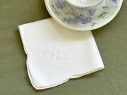 1 Dozen Linen Luncheon Napkins with a Embroidered Flower