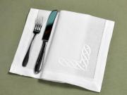 1 Dozen White Linen Dinner Napkins with a Wave Design