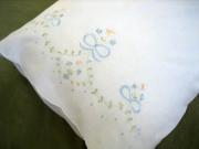 Pair of Cotton Pillowcases with Ribbon and Flower Embroidery