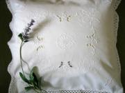 Pair of White Throw Pillow with Cutwork and Crochet Lace Edges