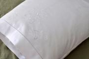 Pair of White Cotton Pillowcases with Rose and Bow Embroidery