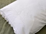 Pair of Linen Pillowcases with Flowers and Crochet Lace Edges