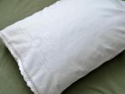 Pair of Linen Pillowcases with a Peony and Scallop Lace Edges
