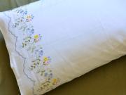 Pair of Cotton Pillowcases with Colorful Flower Vines