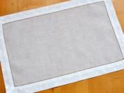 4 Pc Set White Hemstitched Linen Placemats w/Dot Border