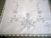 Ecru Table Runner with Bronze Rose Embroidery