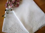 Set of 2 Linen Bath Towels with a Water Lily Cutwork Design