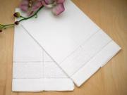 Set of 4 Hemstitched Linen Hand Towels with Embroidered Dot Rows