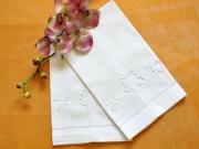 Set of 4 Linen Hand Towels with Buttercup Cutwork Lace