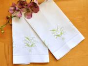 Set of 4 Linen Tea Towels with a Lily of the Valley Design