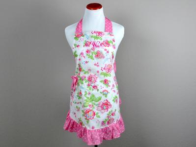Vintage Inspired Pink Floral Full Length Hostess Apron