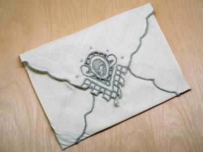 Set of 3 Ecru Linen Handkerchief Envelopes with Cutwork Lace