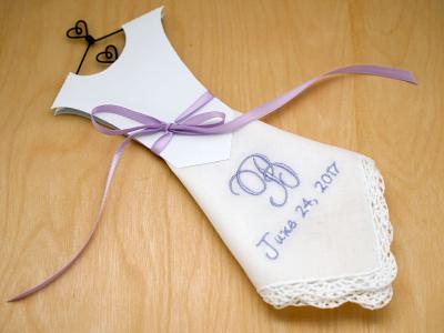 Monogrammed Wedding Dress Hankie Kit 1 Initial/Date Font J