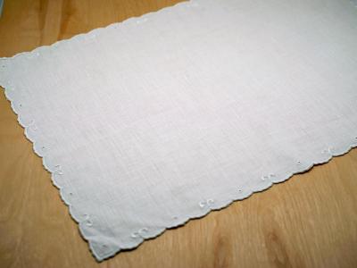White Rectangular Floral Eyelet Linen Tray Cloth