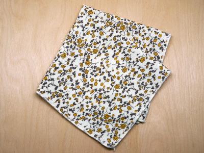 Classic Print Ladies Handkerchief with Mustard Yellow Flowers