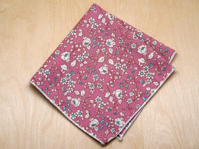 Classic Pink Ladies Handkerchief with Teal Flowers