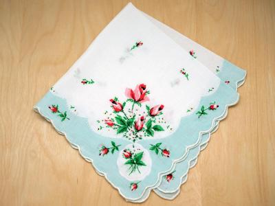 Vintage Inspired Sky Blue Rose Print Hankie