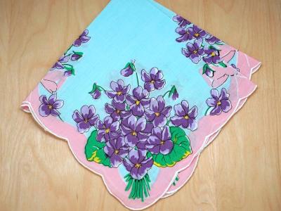 Vintage Inspired Bouquet of Violets Print Hankie