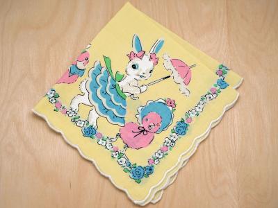 Vintage Inspired Childrens Easter Bunny Print Hankie