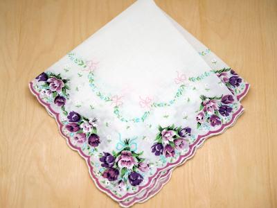 Vintage Inspired Purple Tulips Print Hankie