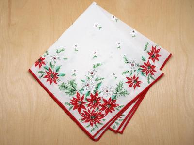 Vintage Inspired Holiday Poinsettia Mix Print Hankie