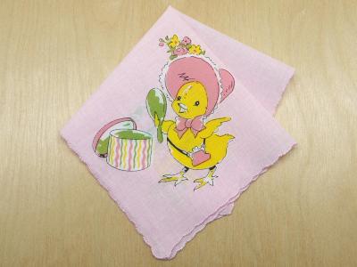Vintage Inspired Pink Baby Chick Print Hankie